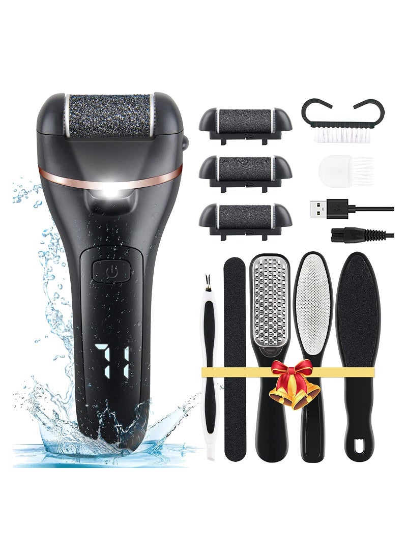 عام مزيل الجلد الميت للقدمين بالكهرباء، مجموعة ملف القدم المهنية 18 في 1 للعناية بالقدمين، جهاز شحن لإزالة الجلد الجاف الميت برأسين للمساج وسرعتين للأقدام واليدين والكعبين في السبا (أسود) - Image 1