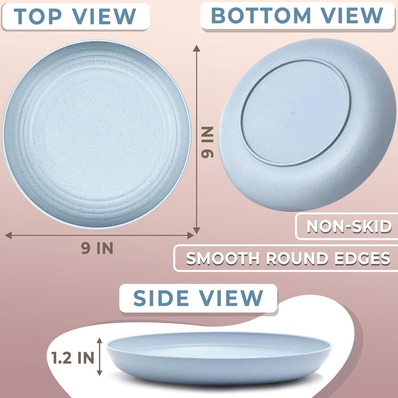 P-PLUS INTERNATIONAL 4pcs Wheat Straw Plates Set - 9 Inch Dinner Plates Wheat Straw Dinnerware Sets Portable Microwave Camping for Kitchen Dinnerware Set - Kitchen Dishes Dinnerware Sets - Image 2