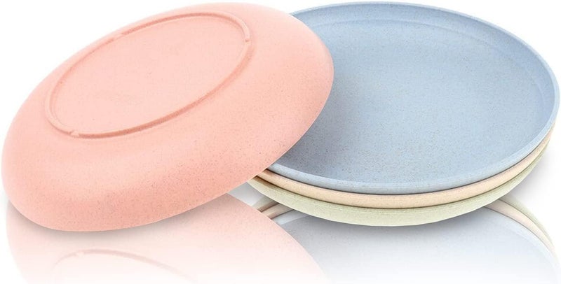 P-PLUS INTERNATIONAL 4pcs Wheat Straw Plates Set - 9 Inch Dinner Plates Wheat Straw Dinnerware Sets Portable Microwave Camping for Kitchen Dinnerware Set - Kitchen Dishes Dinnerware Sets - Image 1