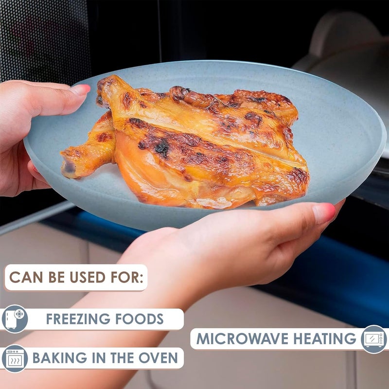 P-PLUS INTERNATIONAL 4pcs Wheat Straw Plates Set - 9 Inch Dinner Plates Wheat Straw Dinnerware Sets Portable Microwave Camping for Kitchen Dinnerware Set - Kitchen Dishes Dinnerware Sets - Image 5