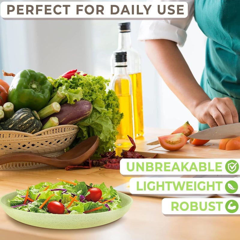 P-PLUS INTERNATIONAL 4pcs Wheat Straw Plates Set - 9 Inch Dinner Plates Wheat Straw Dinnerware Sets Portable Microwave Camping for Kitchen Dinnerware Set - Kitchen Dishes Dinnerware Sets - Image 4