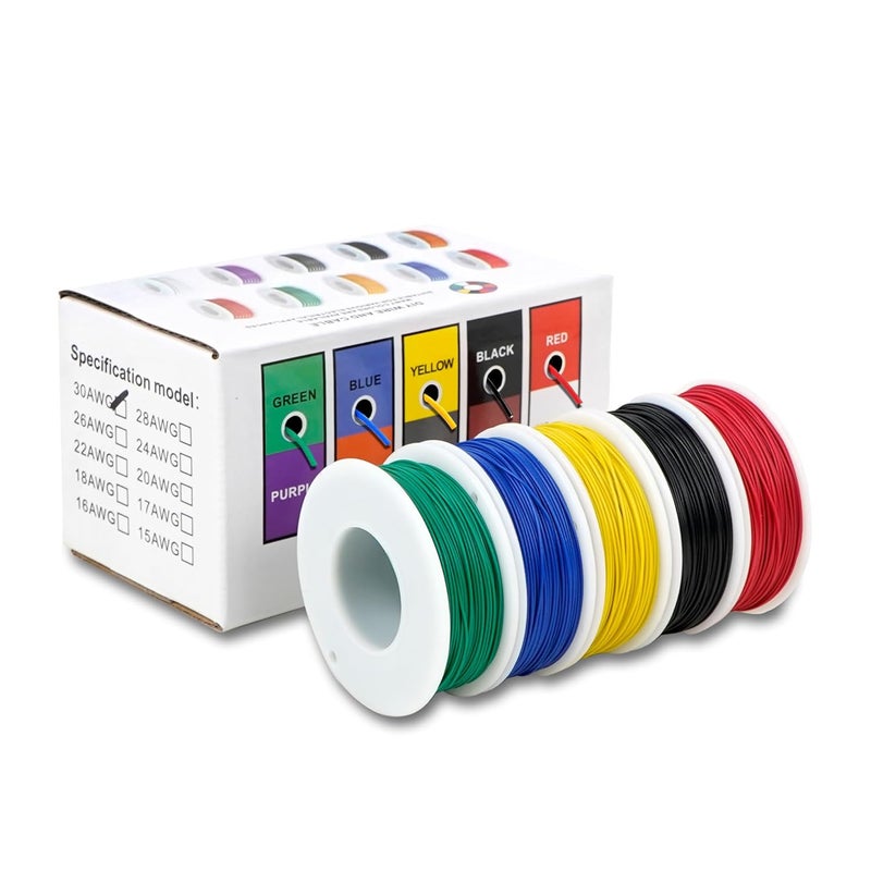 Treedix مجموعة أسلاك توصيل نحاسية 5 × 50 متر، سلك قفز كابل 30 AWG، قلب صلب، نحاس مطلي بالقصدير، 5 ألوان - Image 5