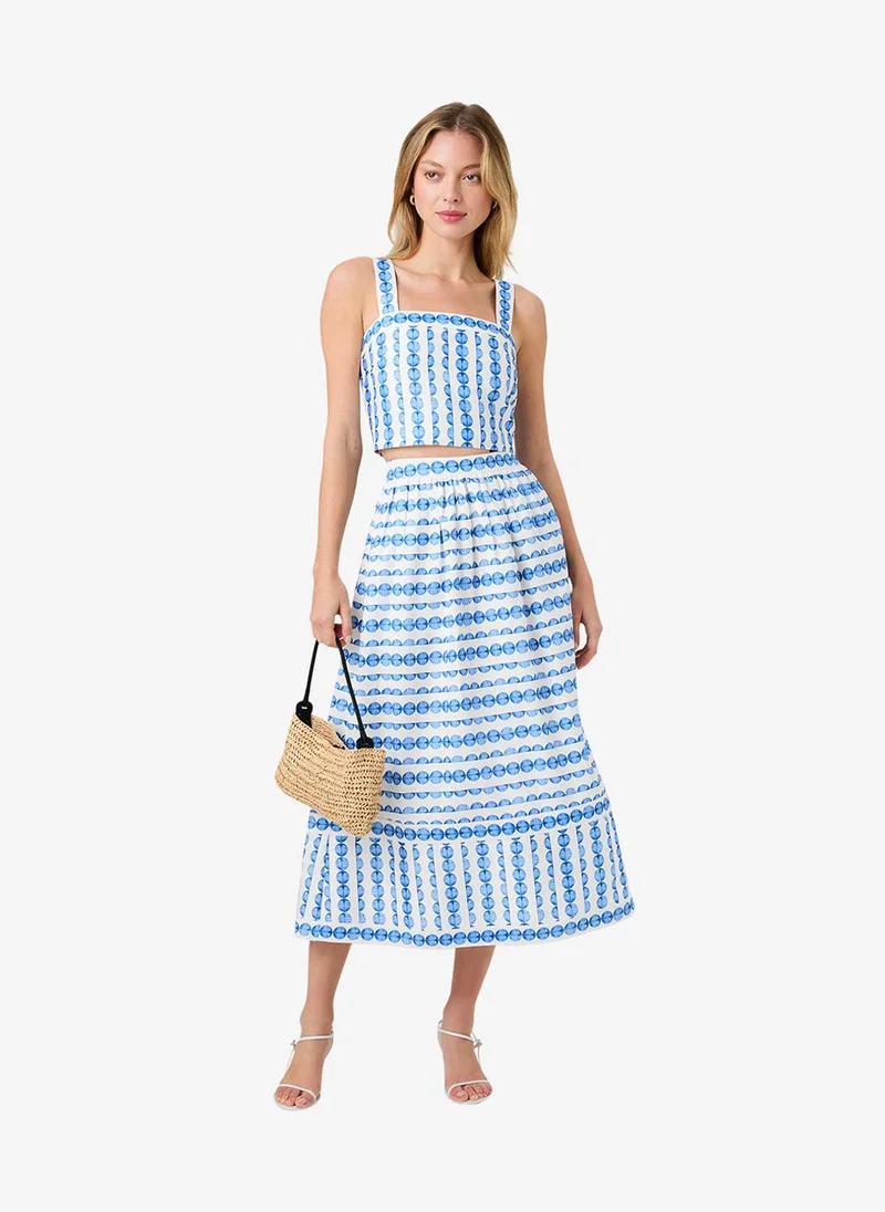 فرنش كونكشن Women's True Blue Structured Taffeta Midi Skirt