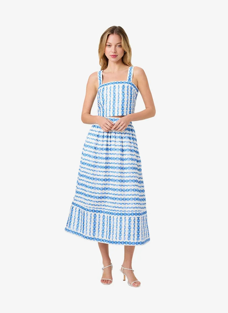 Women's True Blue Structured Taffeta Midi Skirt
