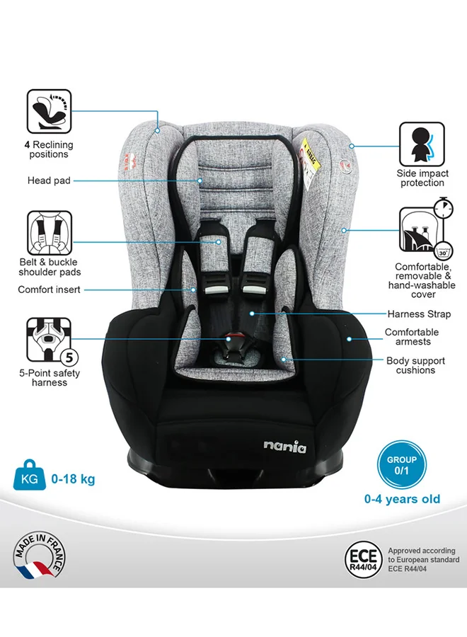 Nania Cosmo Silver Tech Baby Car Seat, Group 0,1 (0-18Kg), Suitable From Birth