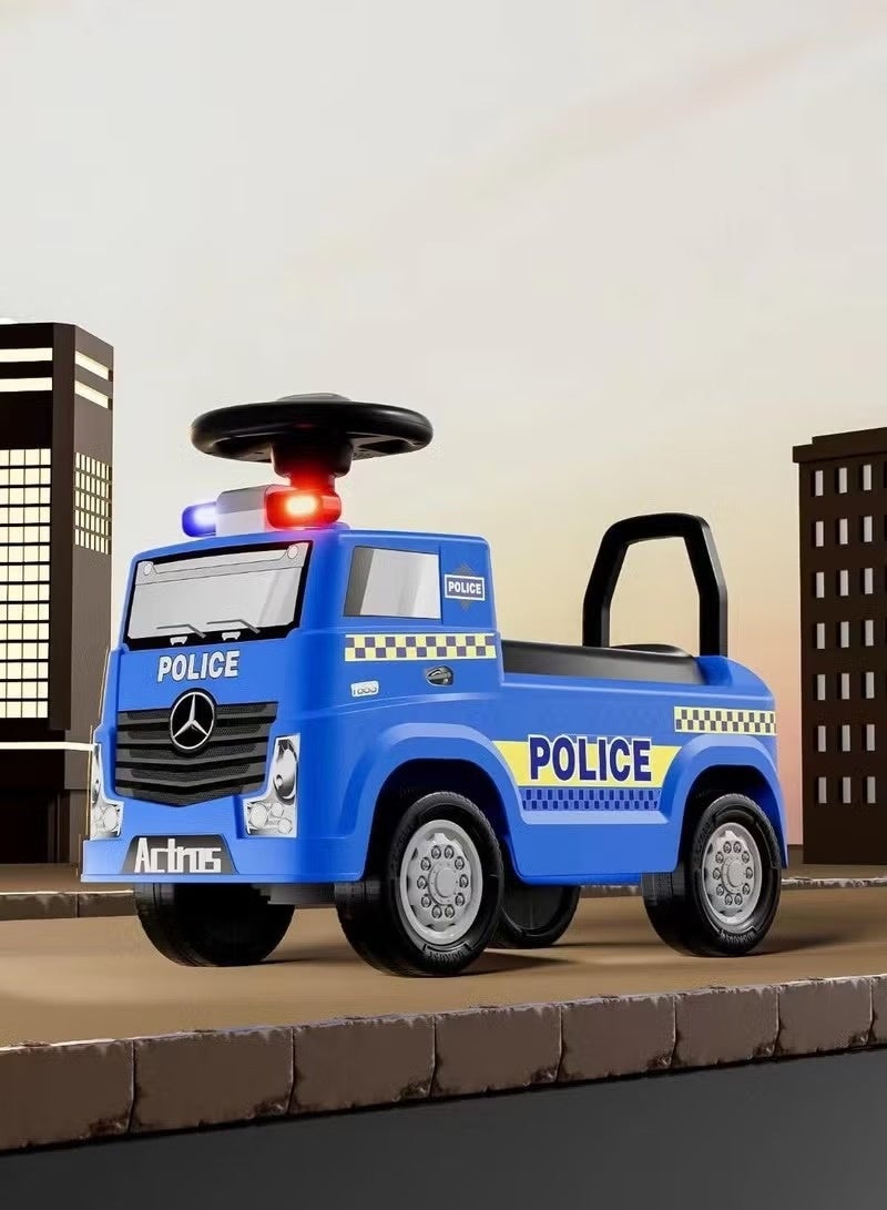 Toy Box Kids Ride-On Police Truck Push Car – Style with Steering Wheel & Backrest - Blue - Image 2
