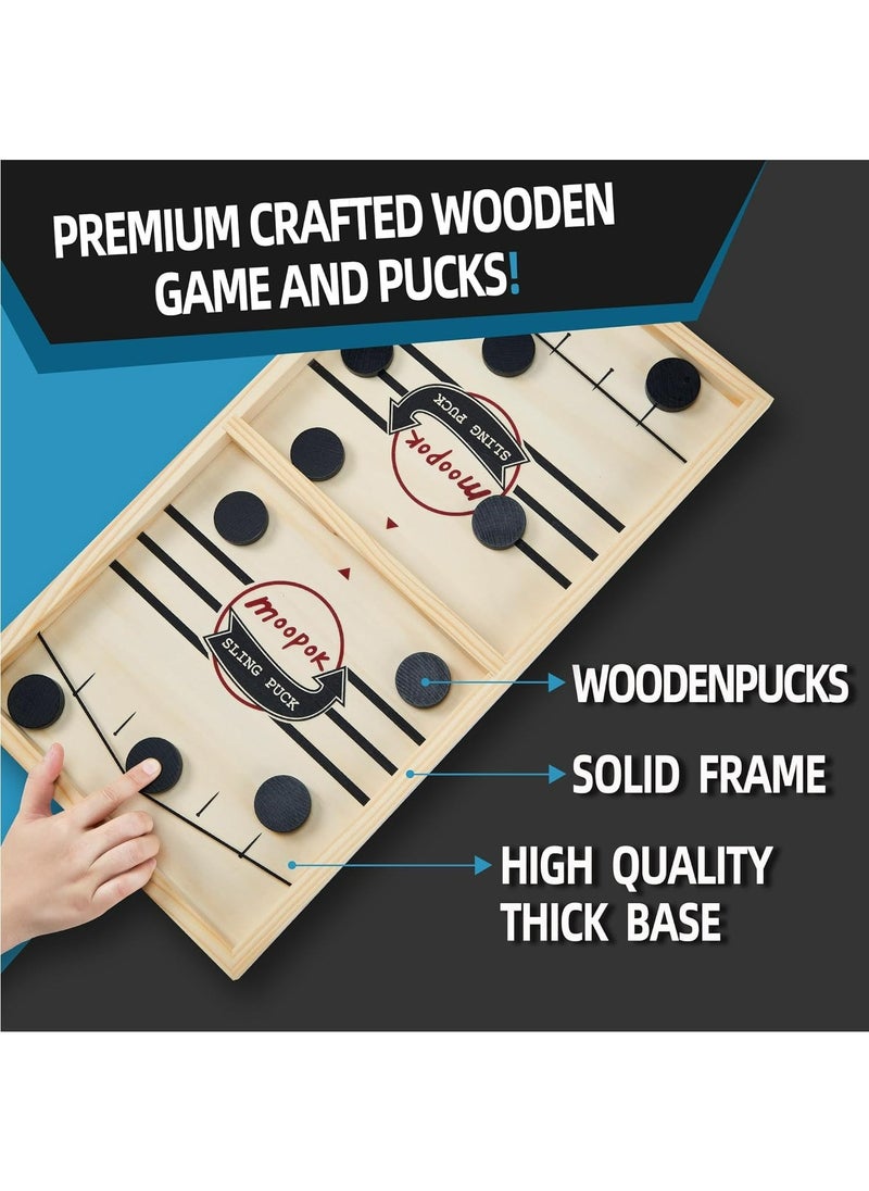 Hihonor - Large Sling Puck Game, Foosball Winner Board Game, Wooden Hockey Table Game, Fast Paced Slingshot Game Board, Rapid Sling Table Battle Speed String Puck Game for Kids Adults & Family Party - Image 1