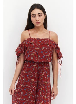 VERO MODA Women Floral Printed Cold Shoulder Jumpsuit, Brown Combo  - Image 2