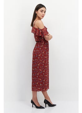 VERO MODA Women Floral Printed Cold Shoulder Jumpsuit, Brown Combo  - Image 3