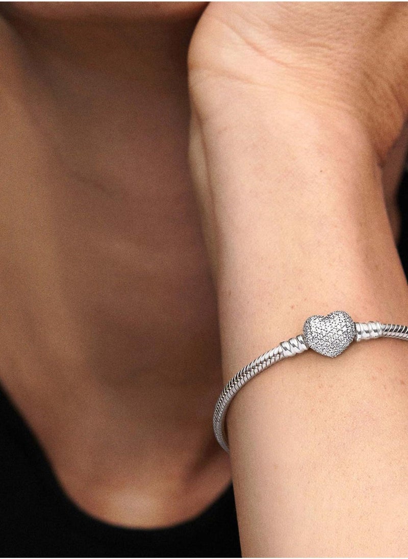 PANDORA Moments Sparkling Heart & Snake Chain Bracelet  - Image 5
