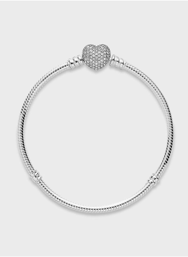 PANDORA Moments Sparkling Heart & Snake Chain Bracelet - Image 3