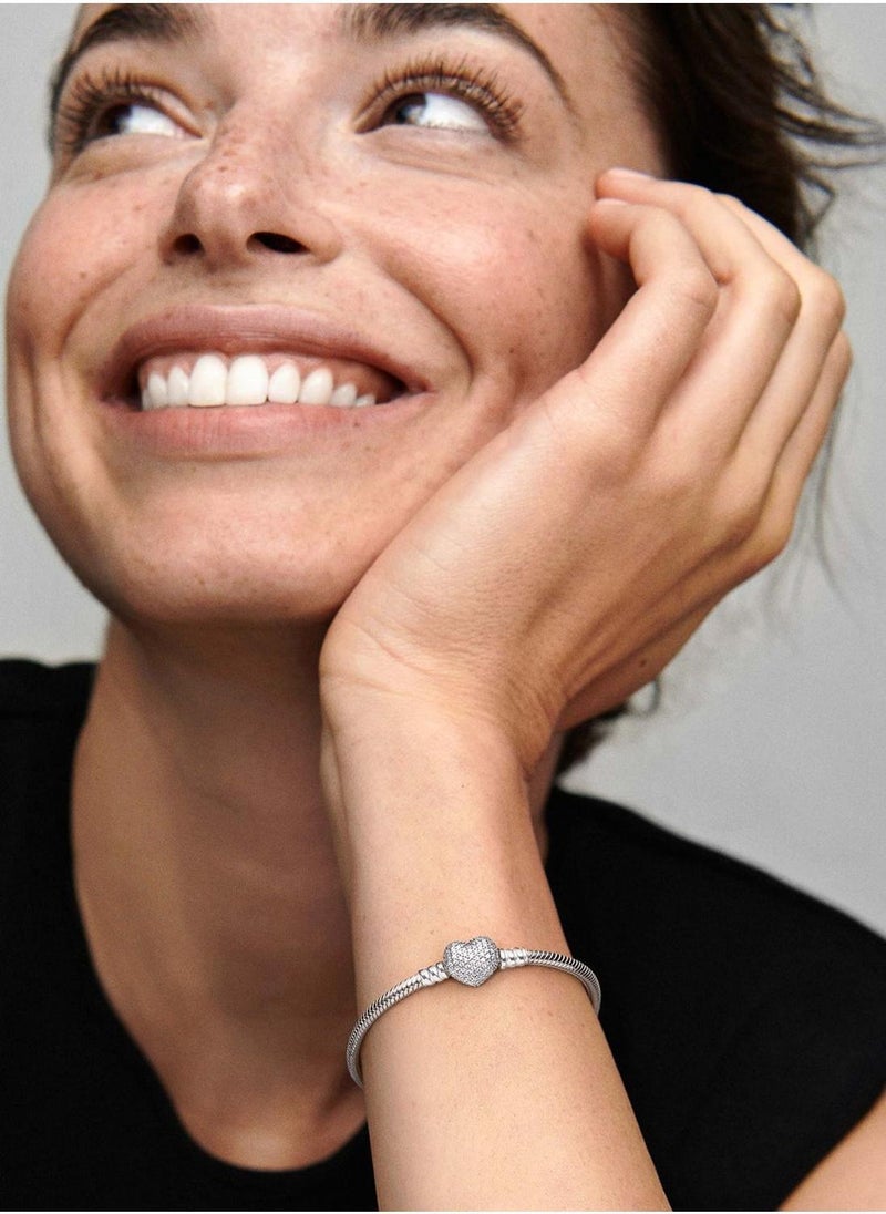 PANDORA Moments Sparkling Heart & Snake Chain Bracelet - Image 4