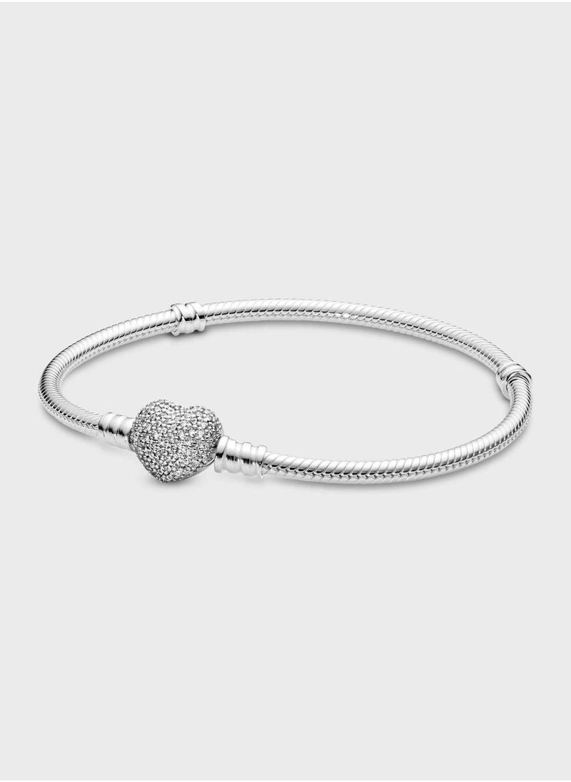 PANDORA Moments Sparkling Heart & Snake Chain Bracelet - Image 1