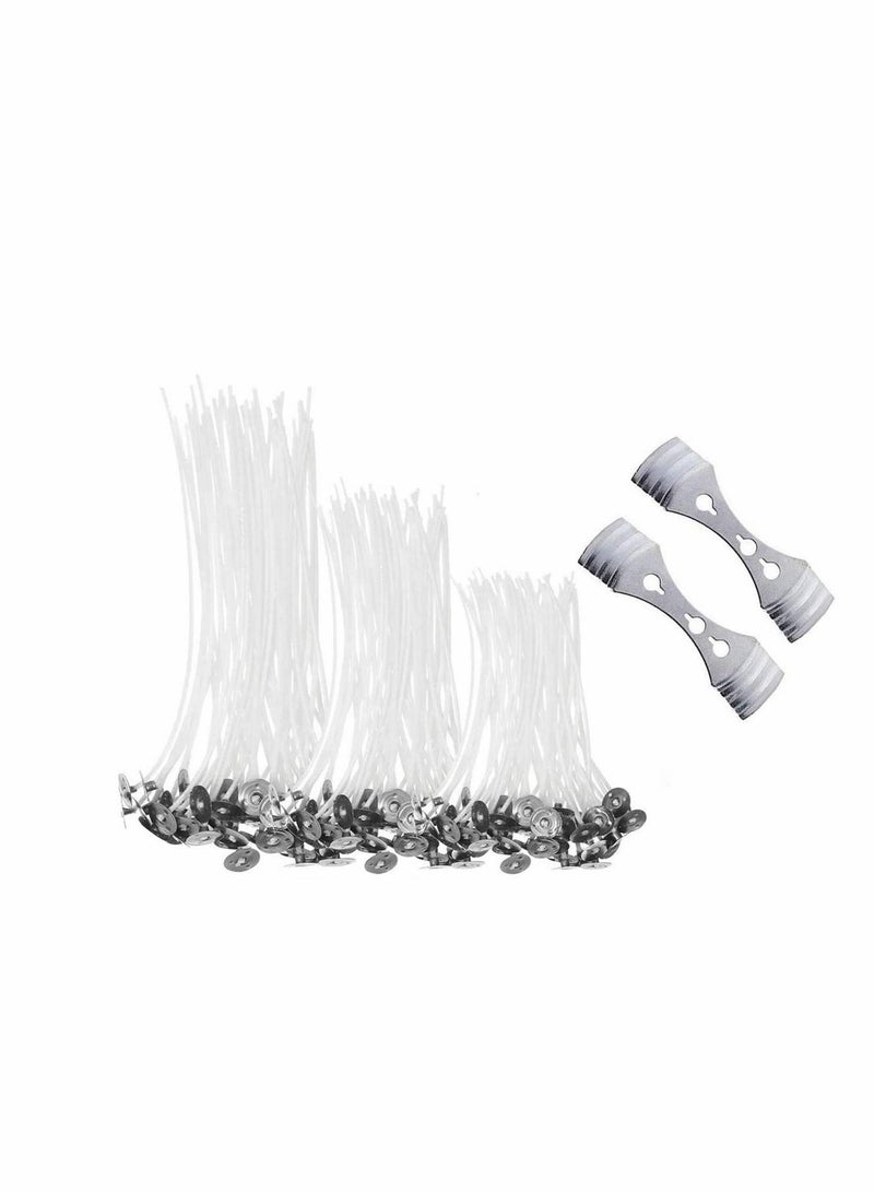 KASTWAVE Candle Wicks, 150 Pieces Pre-Waxed Candle Wicks with 2 Pieces Stainless Wick Holder Sustainer for Candle (10cm, 15cm and 20cm) - Image 1