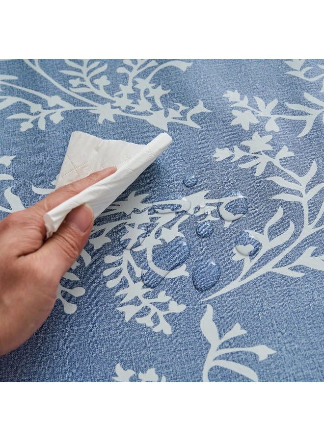 LIBERECOO Vinyl Tablecloth with Flannel Backing –Indigo Botanical Charm, Waterproof, Wipeable, Durable Table Cover – 4 Colors - Image 5