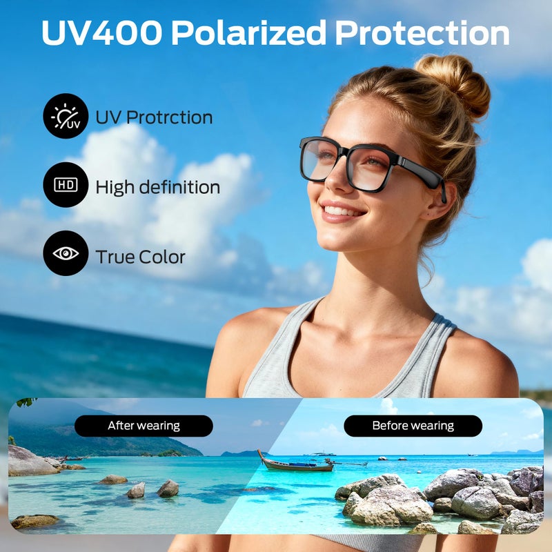 Oraolo Smart Glasses, Polarized Sunglasses with Bluetooth Speaker, Wireless Music & Calls, Athletic/Outdoor UV Protection and Voice Control, Unisex(Brown) - Image 4