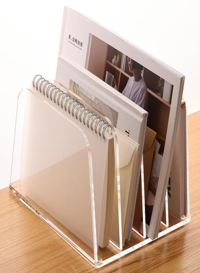 YUXUN Desk File Organizer Upright Clear Acrylic Desktop Organizer File Sorter Office Organization File Holder 4-Section Bookshelf for Home, Office & Classroom - Image 1
