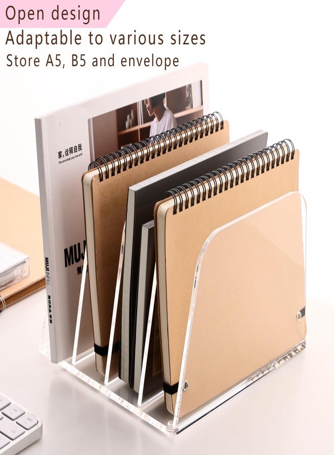 YUXUN Desk File Organizer Upright Clear Acrylic Desktop Organizer File Sorter Office Organization File Holder 4-Section Bookshelf for Home, Office & Classroom - Image 2