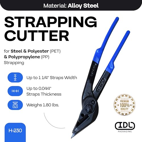 IDL Packaging H-230 Strapping Cutter for Steel & Polyester (PET) & Polypropylene (PP) Banding from 3/8" to 1 1/4" Width and up to 0.044" Thickness – Heavy-Duty Best-in-Class Tool with Wide Blades - Image 2