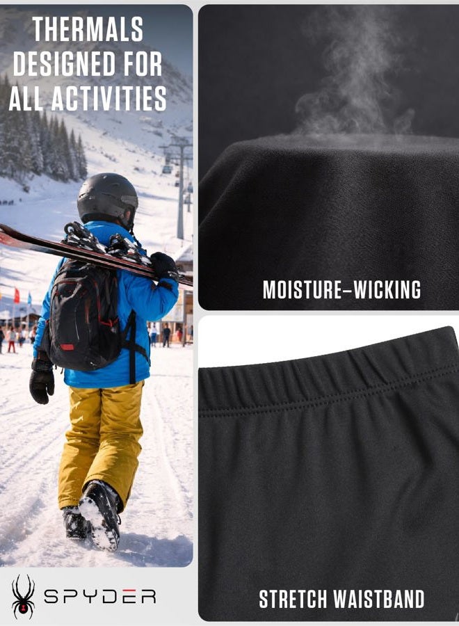 Spyder Kids Thermal Underwear Set - 2 Piece Soft Stretch Moisture Wicking Girls Boys Thermal Set Long Johns for Kids, Black, 6-7 - Image 3