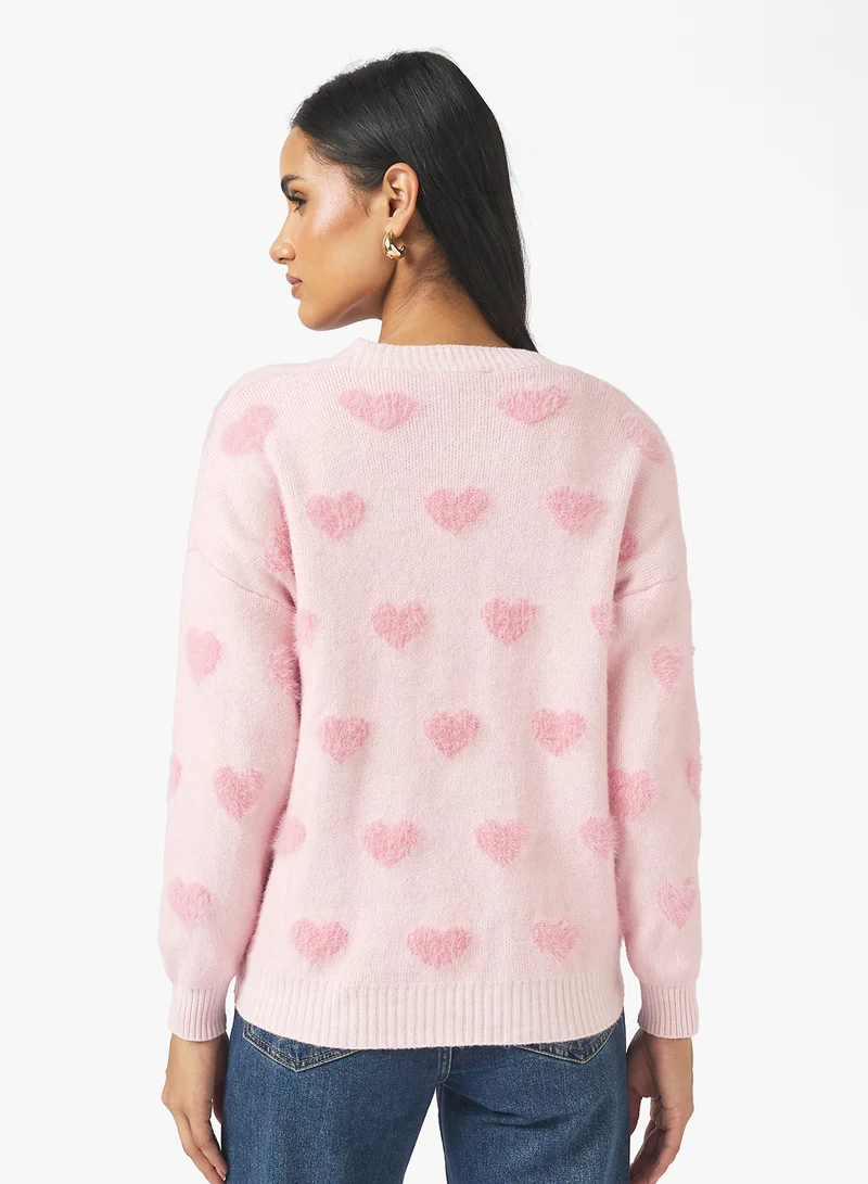 جينجر Heart Print Button Up Cardigan