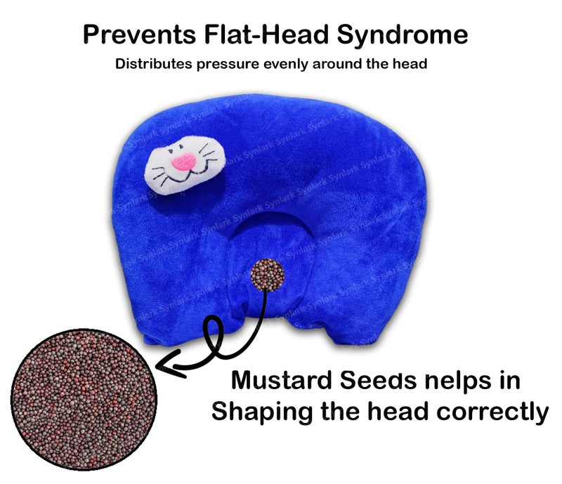 Synlark New Born Baby Soft Neck Support Pillow with Mustard Seeds (New Born 0-12 Months Age Group) (Dark-Blue) - Image 3