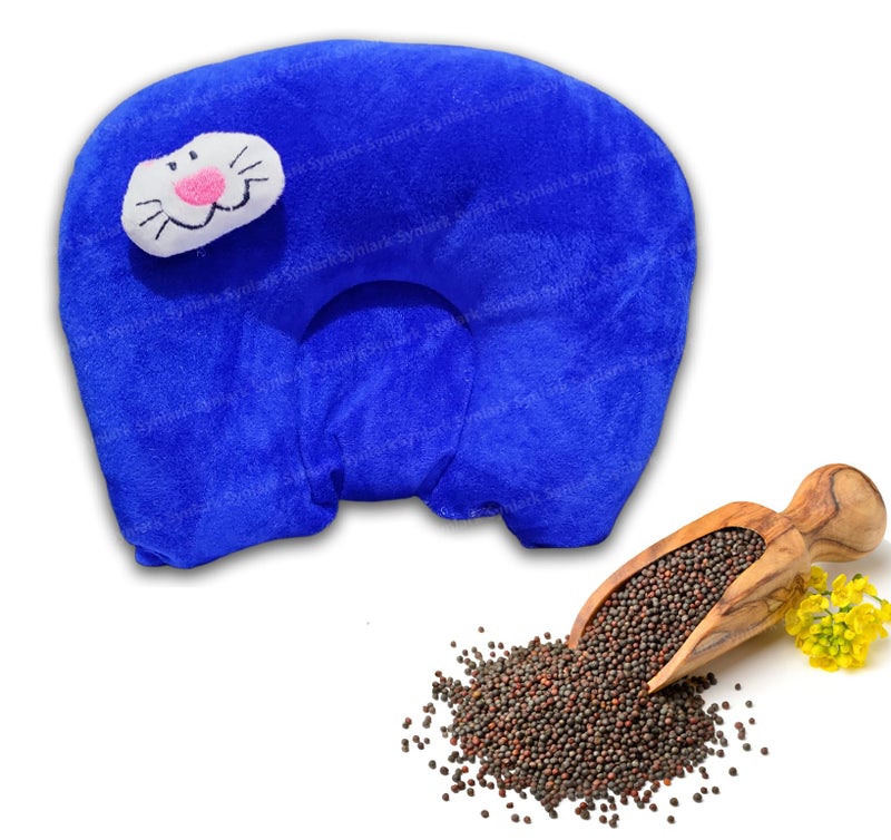 Synlark New Born Baby Soft Neck Support Pillow with Mustard Seeds (New Born 0-12 Months Age Group) (Dark-Blue) - Image 1