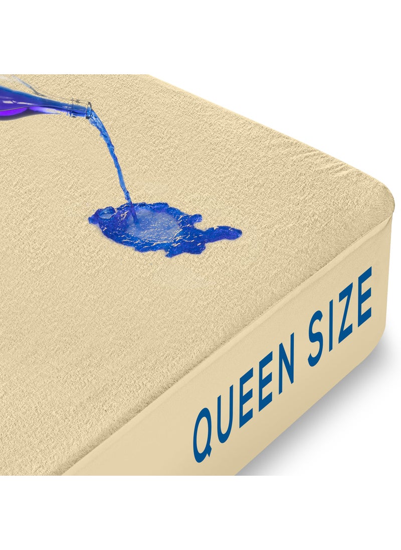 Utopia Bedding Utopia Bedding Waterproof Mattress Protector Queen Size  Premium Terry Mattress Cover 200 GSM  Breathable  Fitted Style with Stretchable Pockets (Beige)  - Image 2