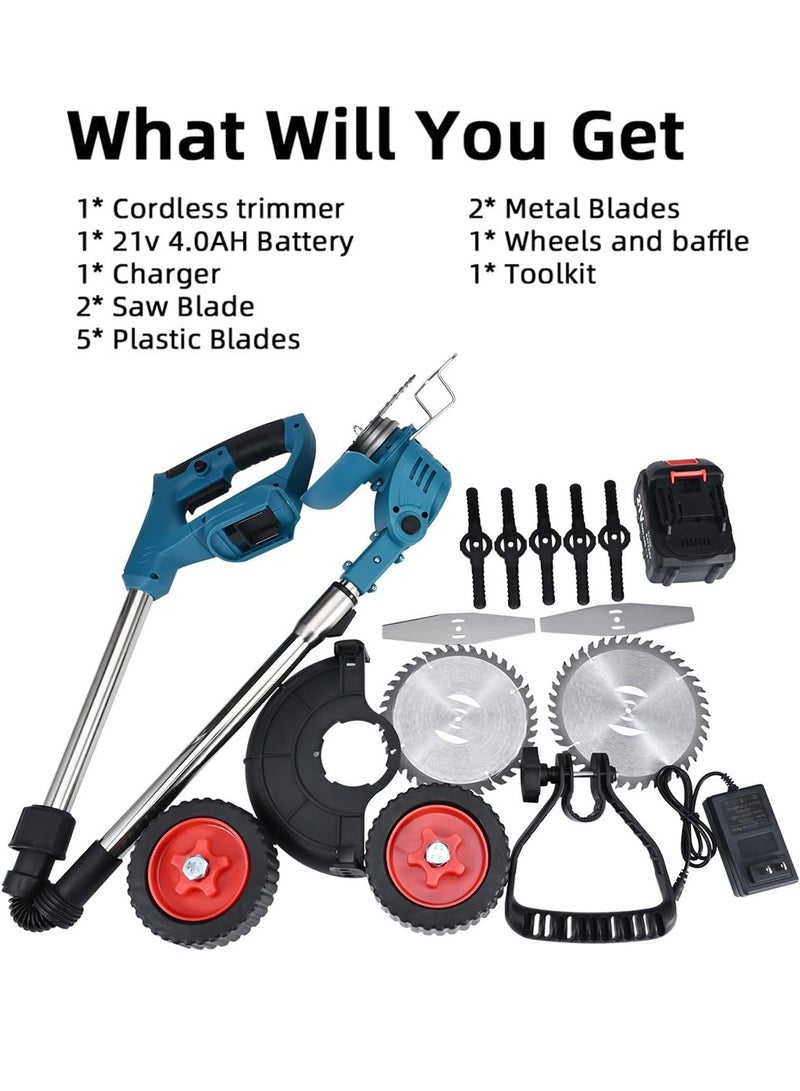 Generic Weed Eater Battery Powered,21v Trimmer Edger Lawn Tool,3-in-1 Grass Trimmer/Wheel Edger,4.0 Ah Battery,for Garden,Yard Trimming,Lawn Cutting(Blue)  - Image 2