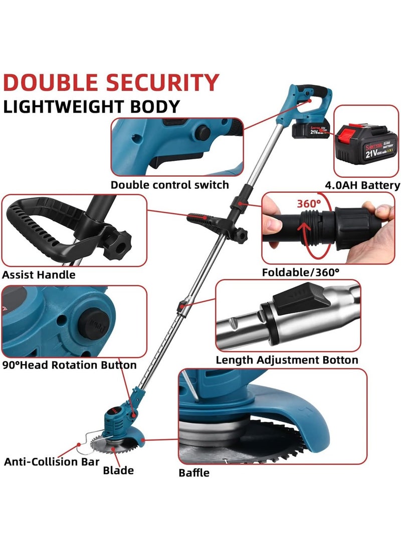 Generic Weed Eater Battery Powered,21v Trimmer Edger Lawn Tool,3-in-1 Grass Trimmer/Wheel Edger,4.0 Ah Battery,for Garden,Yard Trimming,Lawn Cutting(Blue)  - Image 3