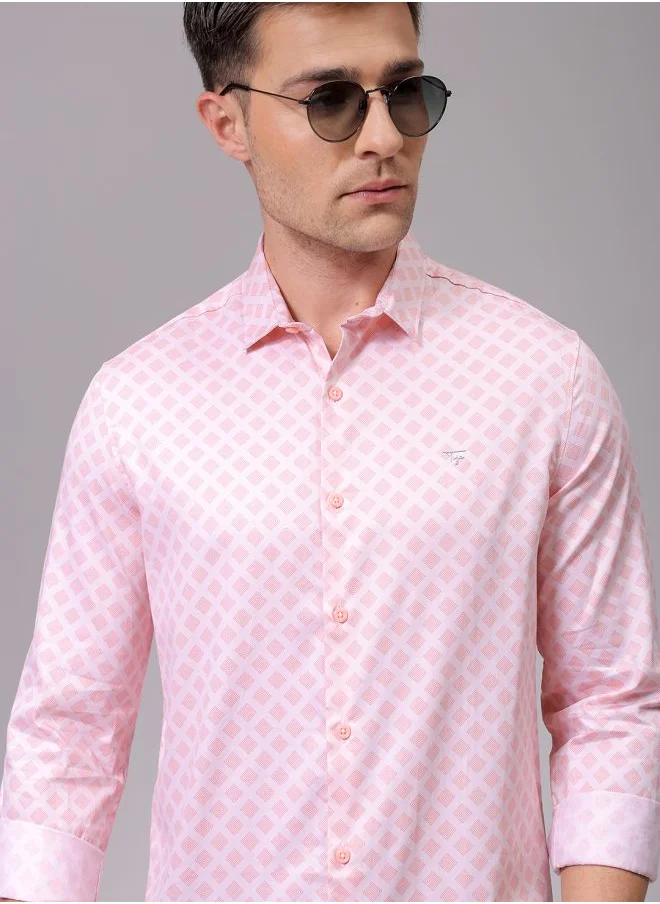 شركة المرآب الهندية Men Slim Fit Geometric Printed Full Sleeves Cutaway Collar Party Wear Shirt
