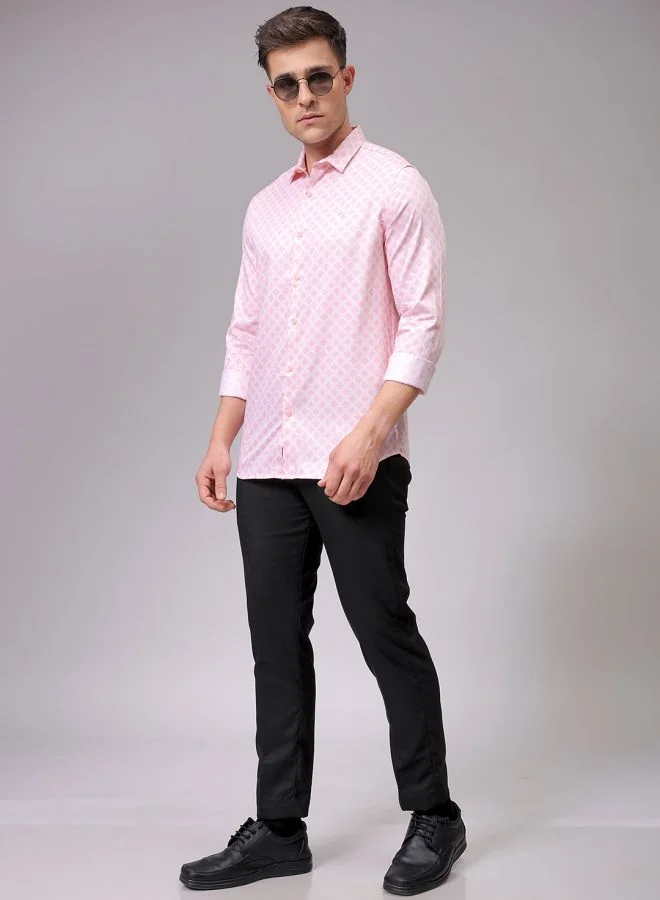 شركة المرآب الهندية Men Slim Fit Geometric Printed Full Sleeves Cutaway Collar Party Wear Shirt