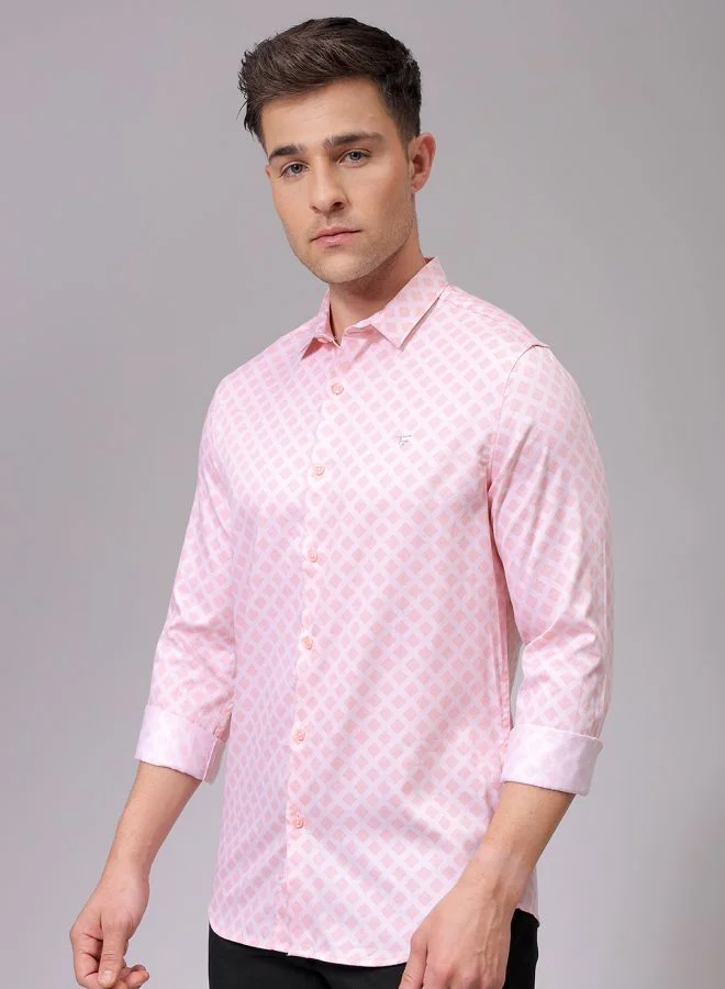 شركة المرآب الهندية Men Slim Fit Geometric Printed Full Sleeves Cutaway Collar Party Wear Shirt