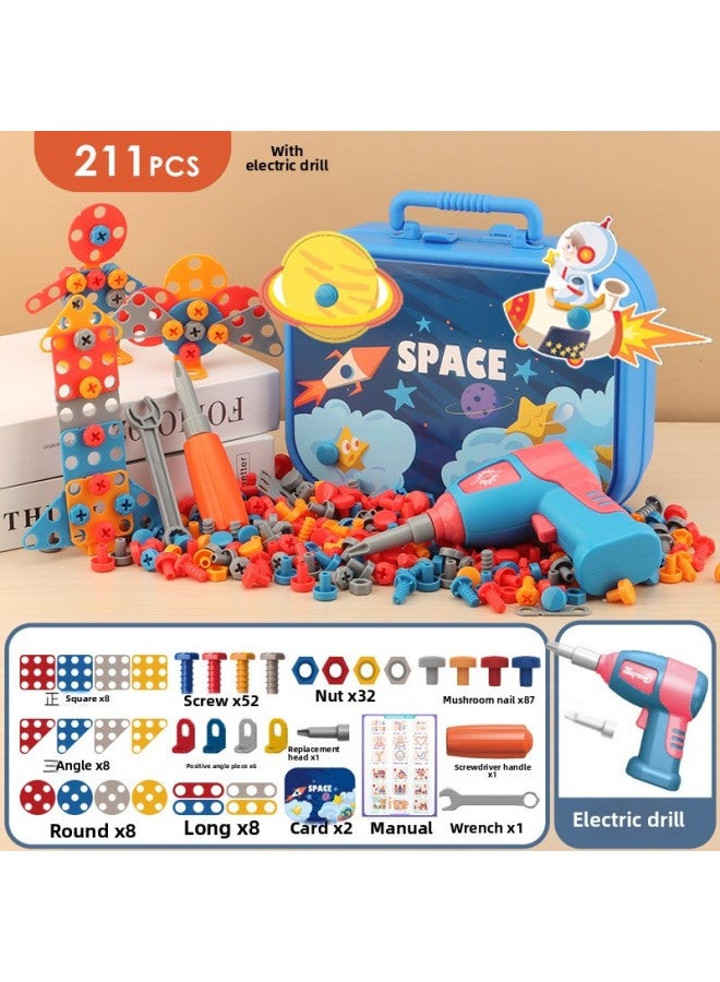 Children's Screw Toys Toolbox Fun Children's Creative Early Education Disassembly Educational Toys Screw Toys-Color:Automatic Space [with Electric Drill] 211PCS  - Image 1