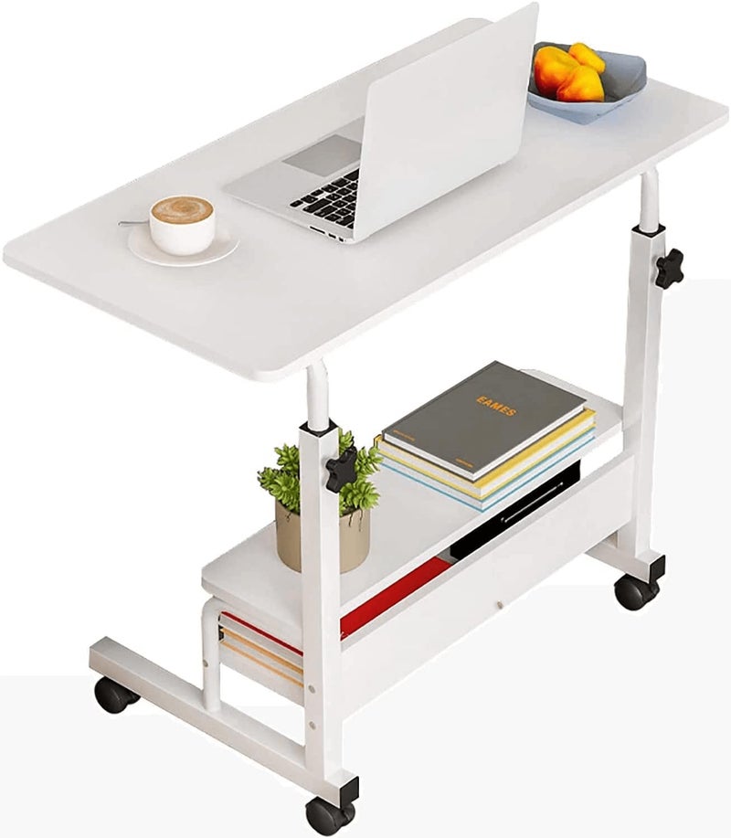 Dekhaoxe Adjustable Height Mobile Computer Desk for Small Space Rolling Writing with Wheels Corner Home Office Study Portable Bedrooms Work Size 31.5 Inch Storage Gaming Table, White D - Image 1