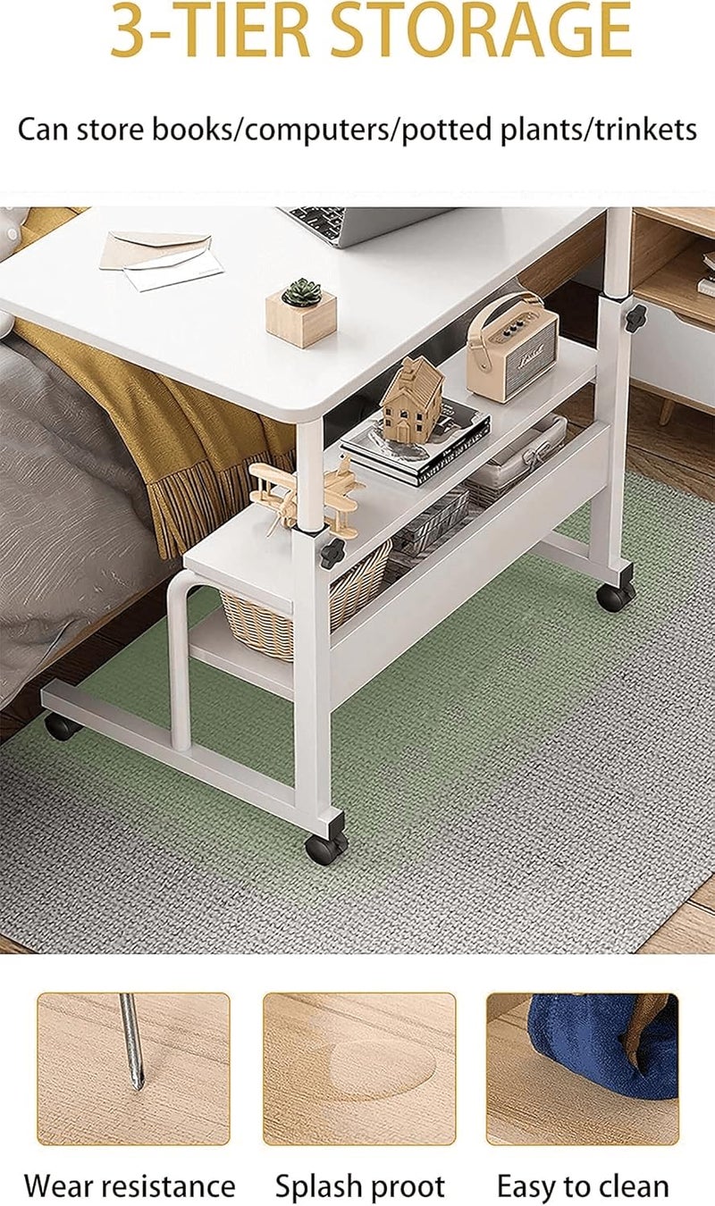 Dekhaoxe Adjustable Height Mobile Computer Desk for Small Space Rolling Writing with Wheels Corner Home Office Study Portable Bedrooms Work Size 31.5 Inch Storage Gaming Table, White D - Image 5