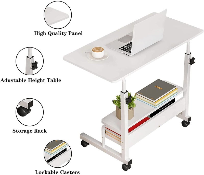 Dekhaoxe Adjustable Height Mobile Computer Desk for Small Space Rolling Writing with Wheels Corner Home Office Study Portable Bedrooms Work Size 31.5 Inch Storage Gaming Table, White D - Image 4