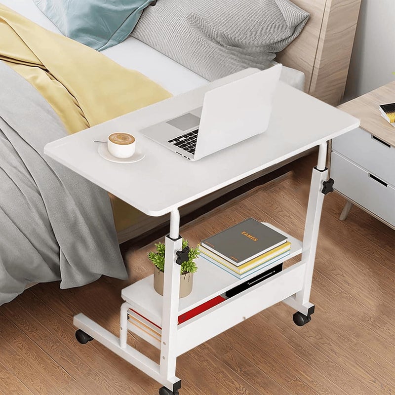 Dekhaoxe Adjustable Height Mobile Computer Desk for Small Space Rolling Writing with Wheels Corner Home Office Study Portable Bedrooms Work Size 31.5 Inch Storage Gaming Table, White D - Image 2