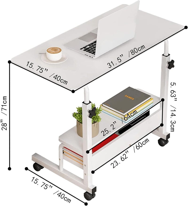 Dekhaoxe Adjustable Height Mobile Computer Desk for Small Space Rolling Writing with Wheels Corner Home Office Study Portable Bedrooms Work Size 31.5 Inch Storage Gaming Table, White D - Image 3