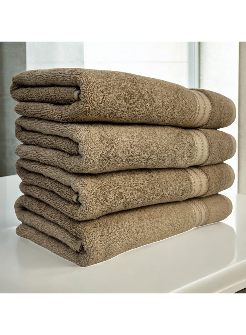 كاسينو Kassino Premium Bath Towels Set - (4 Pack, 70x140 cm), 580 GSM Bath Towel,100% Combed Cotton, Soft & Quick-Dry Towels for Bathroom, Highly Absorbent, Double Stitched Hotel Quality Towels | Beige - Image 2