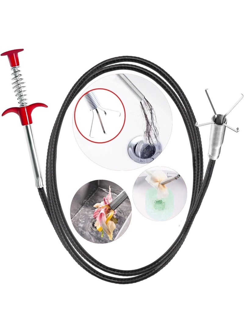 Bathroom Drain Hair Removal Tool with Spring Handle and 4-Claw Pickup - Image 1