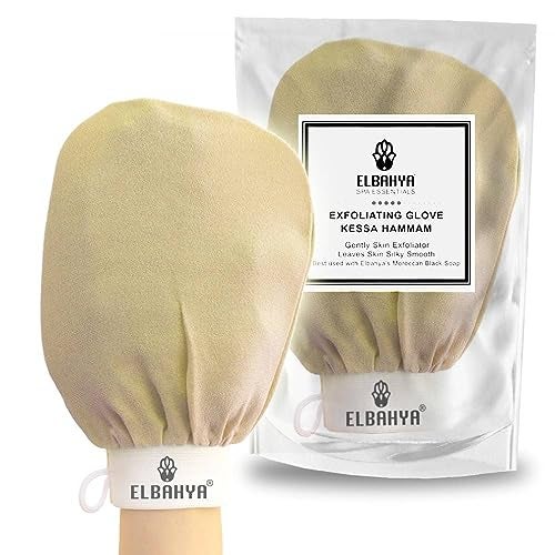 Elbahya Exfoliating Mitt Body Kessa Hammam - Body Tool Remover of Dead & Dry Skin or Keratosis Pilaris, Made of 100% Viscose Fiber (Gold Pack of 1) - Image 1