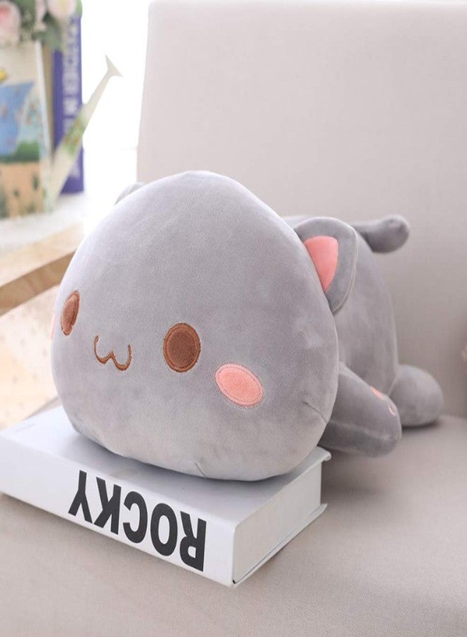 Jensquaify Cat Stuffed Animals, Soft Cat Plush Pillow Kawaii Kitten Stuffed Animal Toy Gifts for Kids (Grey Round Eyes, 13.7") - Image 2