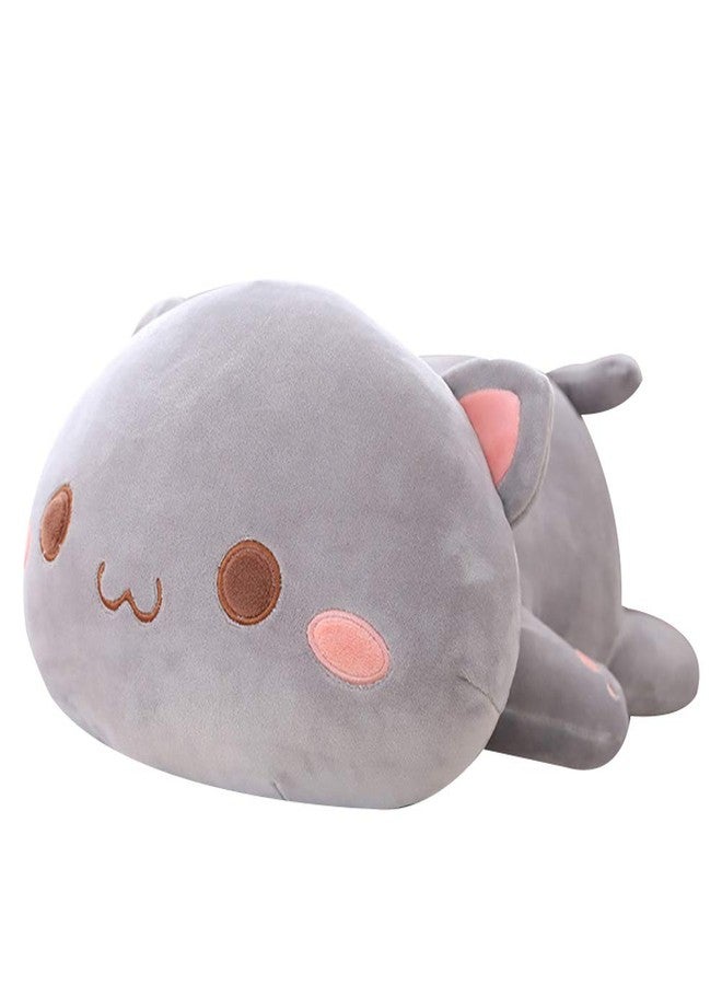 Jensquaify Cat Stuffed Animals, Soft Cat Plush Pillow Kawaii Kitten Stuffed Animal Toy Gifts for Kids (Grey Round Eyes, 13.7") - Image 1