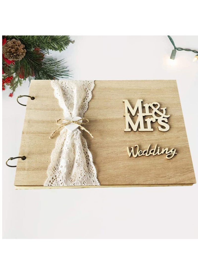 Wedding Guest Book 30 Pages Retro Wooden Diy Sign - Blank NO Lines-In Message Guestbook Gift For Engagement Birthday Ceremony