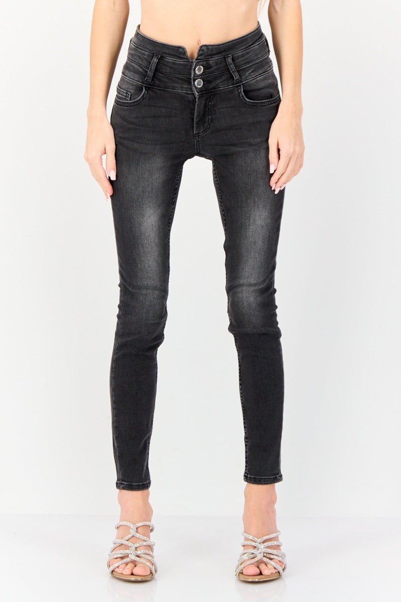 ONLY Women Skinny Fit Solid 32 Inseam Stretchable Jeans, Dark Grey - Image 1