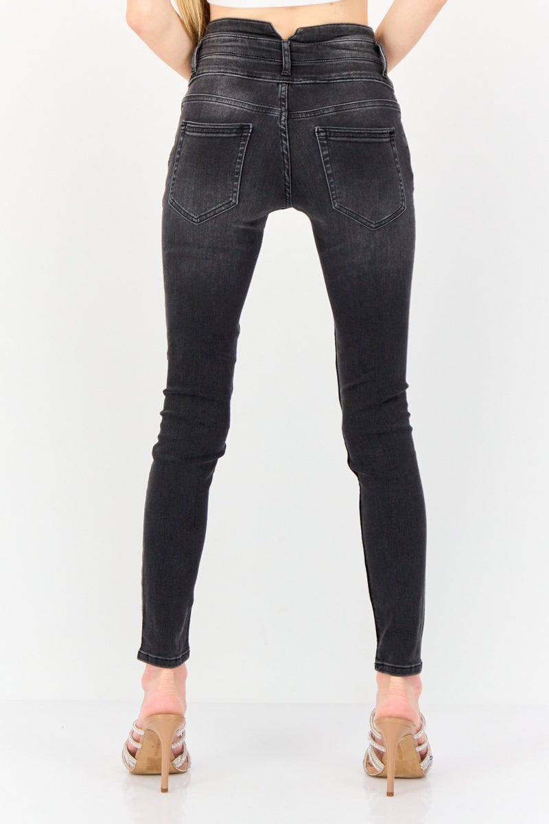 ONLY Women Skinny Fit Solid 32 Inseam Stretchable Jeans, Dark Grey - Image 3