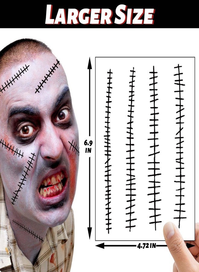 winthrop 8 Sheets Halloween Stitched Scar Temporary Tattoos, Large Size Fake Stitches & Wound Tattoos, Realistic Waterproof Horror Makeup Stickers for Halloween Costume, Cosplay&Party Supplies - Image 2