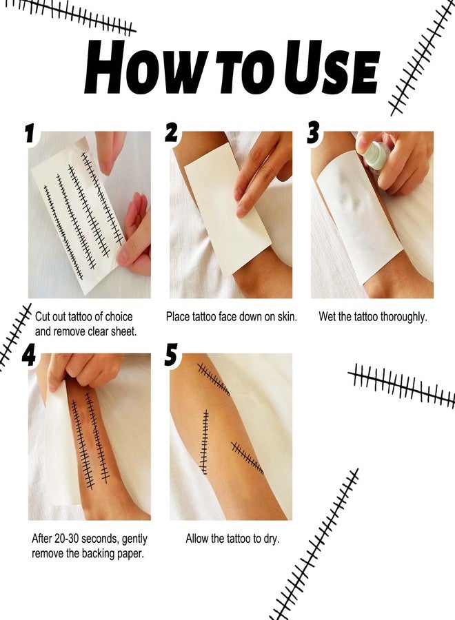winthrop 8 Sheets Halloween Stitched Scar Temporary Tattoos, Large Size Fake Stitches & Wound Tattoos, Realistic Waterproof Horror Makeup Stickers for Halloween Costume, Cosplay&Party Supplies - Image 4