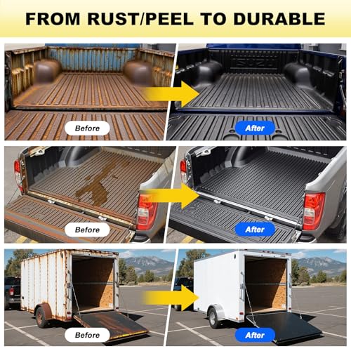 Meuvcol Truck Bed Liner Paint, 35 Floz Black Truck Bed Coating Kit For Truck Bed, Trailer, Rust Resistant Roll On Bed Liner Coating With Brush & Gloves,Easy Application & Long-Lasting Textured Paint - Image 3